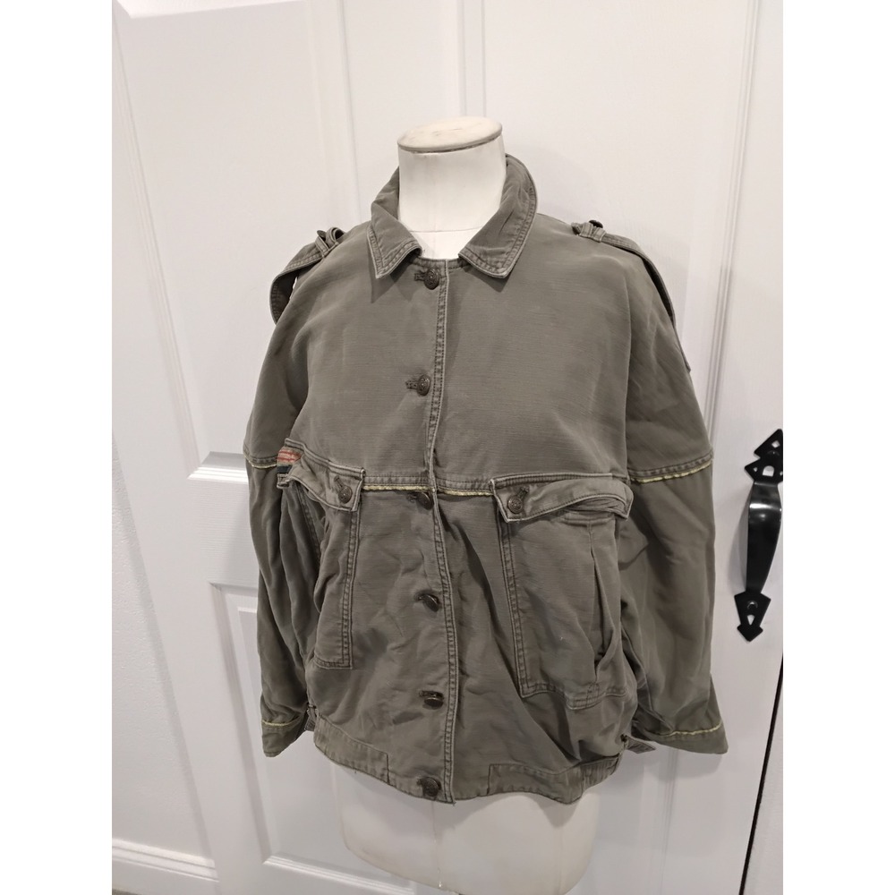Free People Olive Green Utility Style Jacket Military Inspired‎ Button Front  M